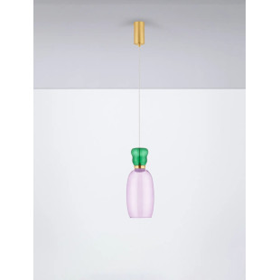Kolorowa lampa szklana - wisząca Peach 15cm LED 3000K piaskowy złoty metal, błyszczący jaspis i fioletowe szkło
