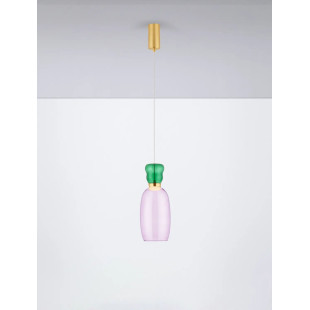 Kolorowa lampa szklana - wisząca Peach 15cm LED 3000K piaskowy złoty metal, błyszczący jaspis i fioletowe szkło