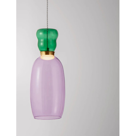 Kolorowa lampa szklana - wisząca Peach 15cm LED 3000K piaskowy złoty metal, błyszczący jaspis i fioletowe szkło