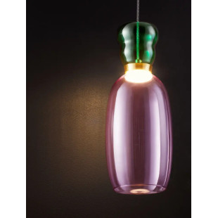 Kolorowa lampa szklana - wisząca Peach 15cm LED 3000K piaskowy złoty metal, błyszczący jaspis i fioletowe szkło