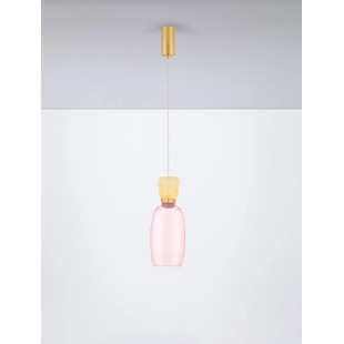 Kolorowa lampa szklana - wisząca Peach 15cm LED 3000K  piaskowy złoty – metaliczny połysk, żółto-różowe szkło
