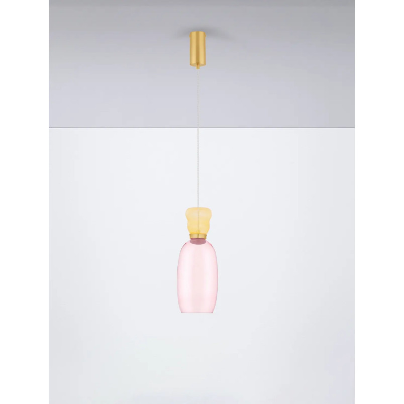 Kolorowa lampa szklana - wisząca Peach 15cm LED 3000K  piaskowy złoty – metaliczny połysk, żółto-różowe szkło