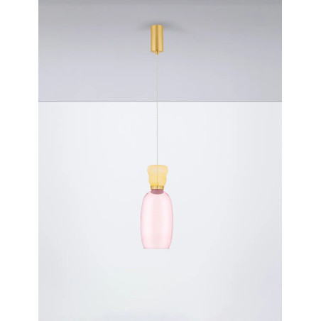 Kolorowa lampa szklana - wisząca Peach 15cm LED 3000K  piaskowy złoty – metaliczny połysk, żółto-różowe szkło