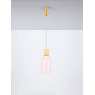Kolorowa lampa szklana - wisząca Peach 15cm LED 3000K  piaskowy złoty – metaliczny połysk, żółto-różowe szkło