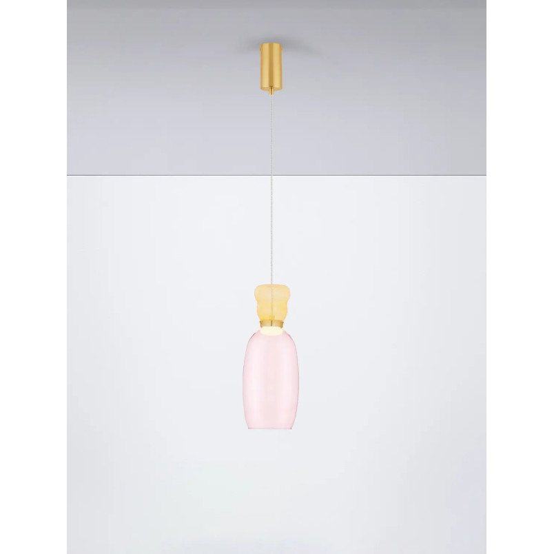 Kolorowa lampa szklana - wisząca Peach 15cm LED 3000K  piaskowy złoty – metaliczny połysk, żółto-różowe szkło