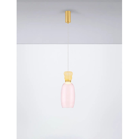 Kolorowa lampa szklana - wisząca Peach 15cm LED 3000K  piaskowy złoty – metaliczny połysk, żółto-różowe szkło