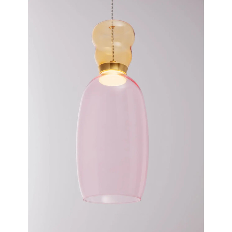 Kolorowa lampa szklana - wisząca Peach 15cm LED 3000K  piaskowy złoty – metaliczny połysk, żółto-różowe szkło
