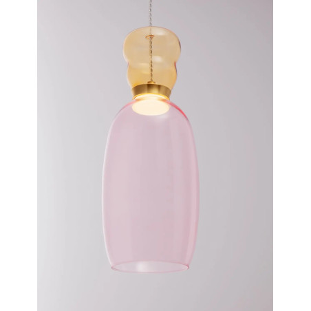 Kolorowa lampa szklana - wisząca Peach 15cm LED 3000K  piaskowy złoty – metaliczny połysk, żółto-różowe szkło