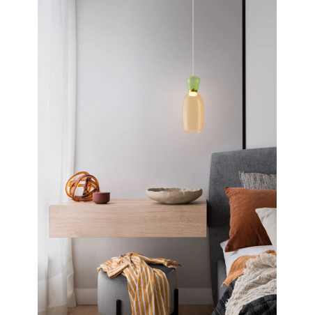 Kolorowa lampa szklana - wisząca Peach 15cm LED 3000K piaskowy złoty – metaliczny połysk, jasnozielone i żółte szkło