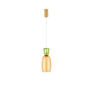 Kolorowa lampa szklana - wisząca Peach 15cm LED 3000K piaskowy złoty – metaliczny połysk, jasnozielone i żółte szkło