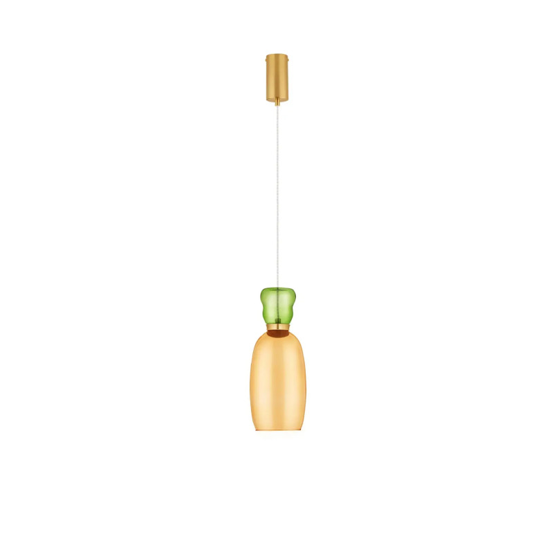 Kolorowa lampa szklana - wisząca Peach 15cm LED 3000K piaskowy złoty – metaliczny połysk, jasnozielone i żółte szkło