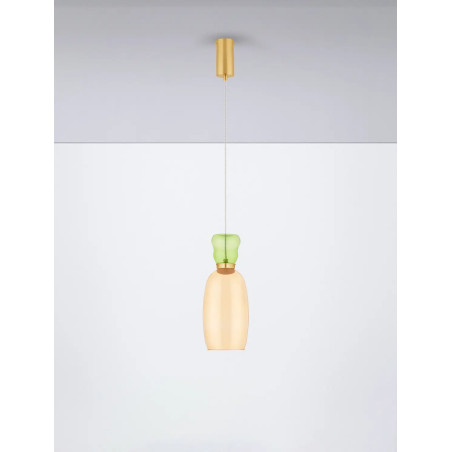 Kolorowa lampa szklana - wisząca Peach 15cm LED 3000K piaskowy złoty – metaliczny połysk, jasnozielone i żółte szkło