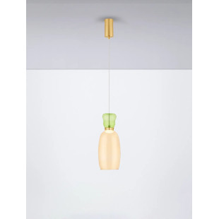 Kolorowa lampa szklana - wisząca Peach 15cm LED 3000K piaskowy złoty – metaliczny połysk, jasnozielone i żółte szkło