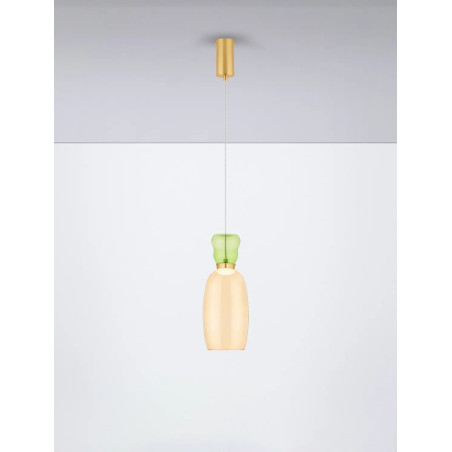 Kolorowa lampa szklana - wisząca Peach 15cm LED 3000K piaskowy złoty – metaliczny połysk, jasnozielone i żółte szkło