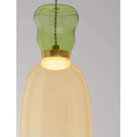 Kolorowa lampa szklana - wisząca Peach 15cm LED 3000K piaskowy złoty – metaliczny połysk, jasnozielone i żółte szkło