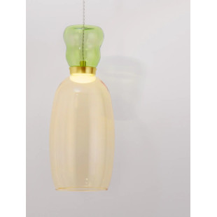 Kolorowa lampa szklana - wisząca Peach 15cm LED 3000K piaskowy złoty – metaliczny połysk, jasnozielone i żółte szkło