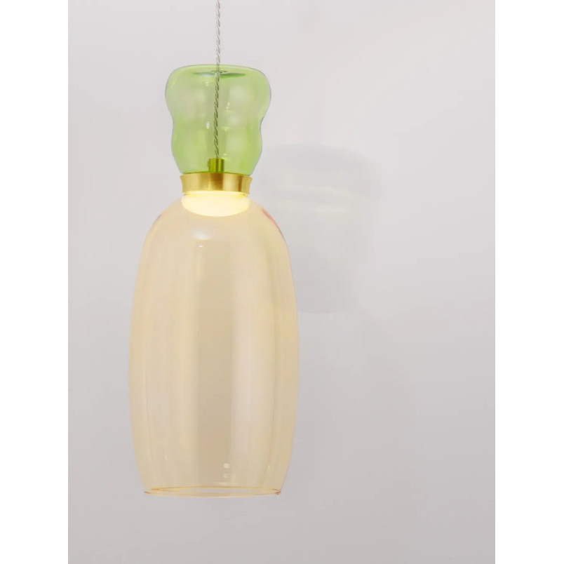Kolorowa lampa szklana - wisząca Peach 15cm LED 3000K piaskowy złoty – metaliczny połysk, jasnozielone i żółte szkło