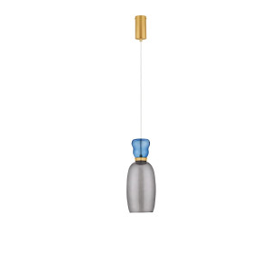 Kolorowa lampa szklana - wisząca Peach 15cm LED 3000K piaskowy złoty – metaliczny połysk, jasnoniebieskie i cyjanowe szkło