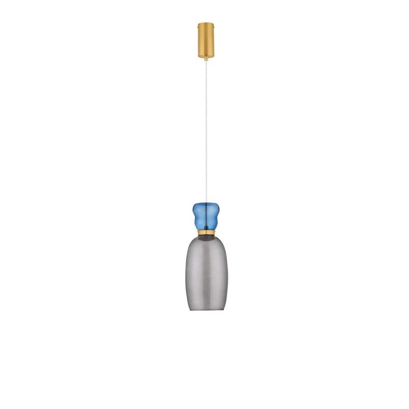 Kolorowa lampa szklana - wisząca Peach 15cm LED 3000K piaskowy złoty – metaliczny połysk, jasnoniebieskie i cyjanowe szkło