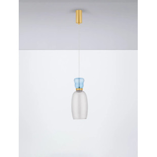 Kolorowa lampa szklana - wisząca Peach 15cm LED 3000K piaskowy złoty – metaliczny połysk, jasnoniebieskie i cyjanowe szkło