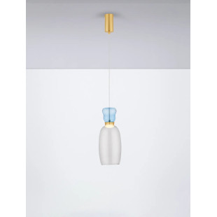 Kolorowa lampa szklana - wisząca Peach 15cm LED 3000K piaskowy złoty – metaliczny połysk, jasnoniebieskie i cyjanowe szkło