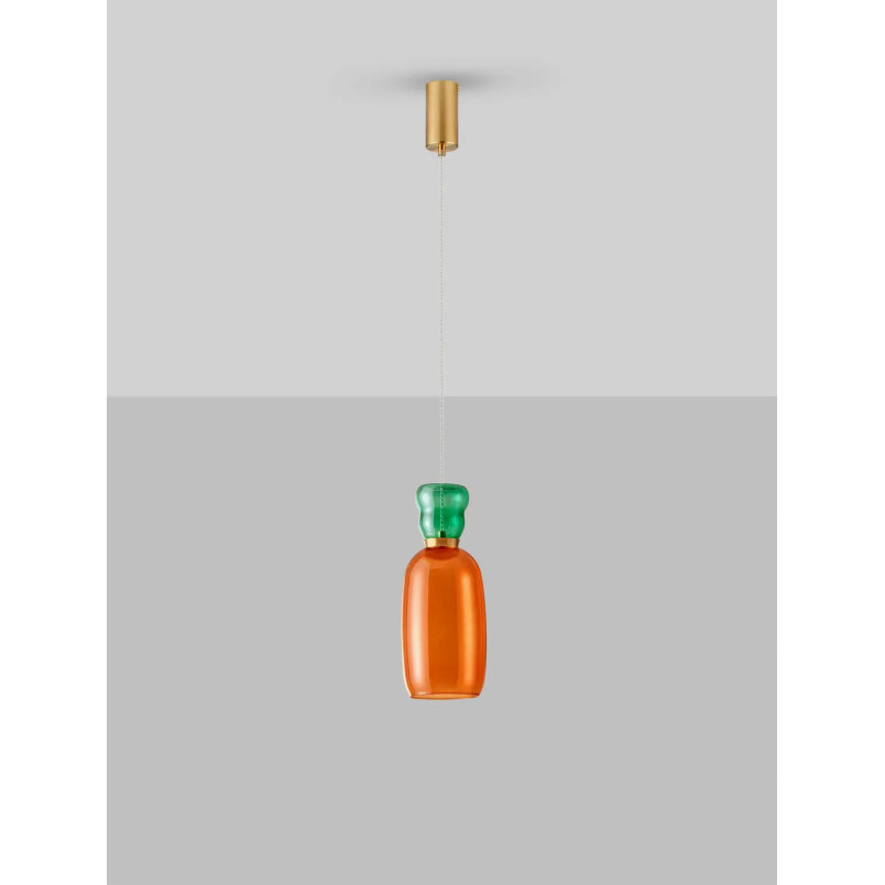 Kolorowa lampa szklana - wisząca Peach 15cm LED 3000K jasper w kolorze piaskowo-złotym z metalicznym połyskiem i pomarańczowe sz