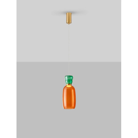 Kolorowa lampa szklana - wisząca Peach 15cm LED 3000K jasper w kolorze piaskowo-złotym z metalicznym połyskiem i pomarańczowe sz