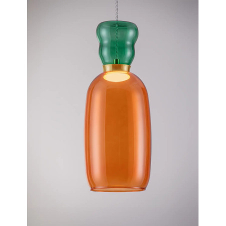 Kolorowa lampa szklana - wisząca Peach 15cm LED 3000K jasper w kolorze piaskowo-złotym z metalicznym połyskiem i pomarańczowe sz