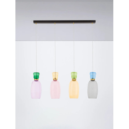 Kolorowa lampa szklana - wisząca Peach 96cm 4 punktowa na listwie LED 3000K multikolor