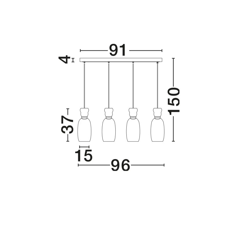 Kolorowa lampa szklana - wisząca Peach 96cm 4 punktowa na listwie LED 3000K multikolor