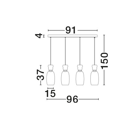 Kolorowa lampa szklana - wisząca Peach 96cm 4 punktowa na listwie LED 3000K multikolor