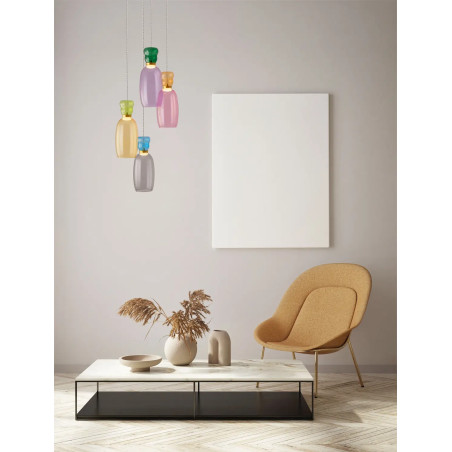 Kolorowa lampa szklana - wisząca Peach 42cm 4 punktowa LED 3000K multikolor