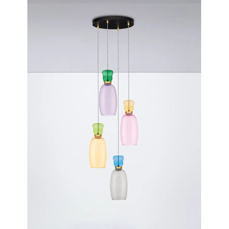 Kolorowa lampa szklana - wisząca Peach 42cm 4 punktowa LED 3000K multikolor