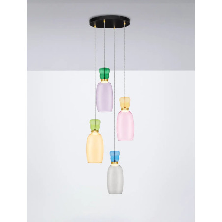 Kolorowa lampa szklana - wisząca Peach 42cm 4 punktowa LED 3000K multikolor