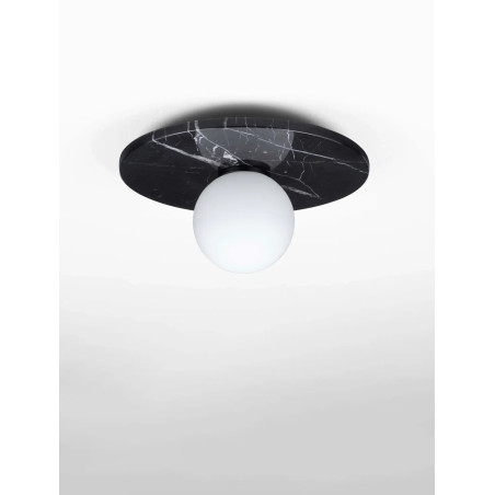 Plafon marmurowy ze szklaną kulą Borgo 30cm opal / czarny