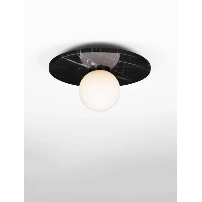 Plafon marmurowy ze szklaną kulą Borgo 30cm opal / czarny