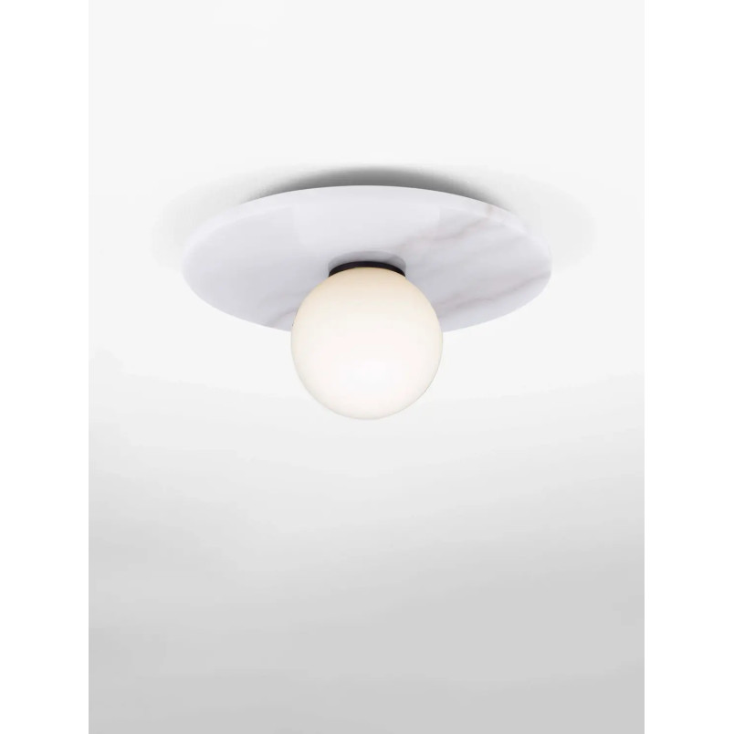 Plafon marmurowy ze szklaną kulą Borgo 30cm opal / biały
