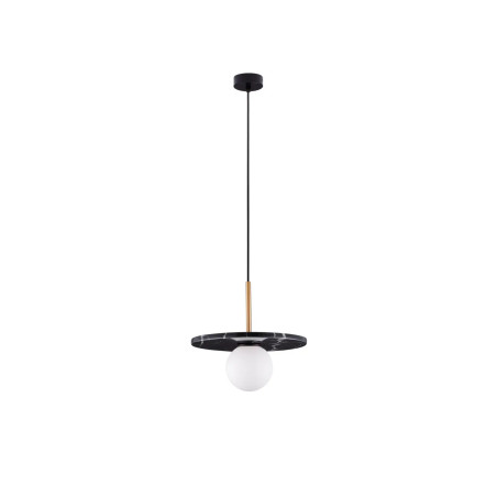 Lampa wisząca marmurowa z płaskim kloszem i szklaną kulą Borgo 30cm opal / czarny