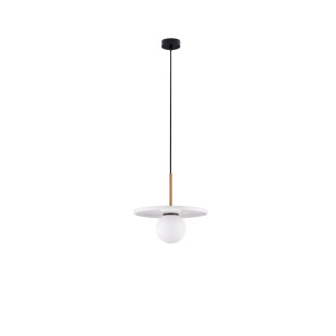 Lampa wisząca marmurowa z płaskim kloszem i szklaną kulą Borgo 30cm opal / biały