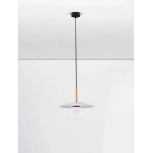 Lampa wisząca marmurowa z płaskim kloszem i szklaną kulą Borgo 30cm opal / biały