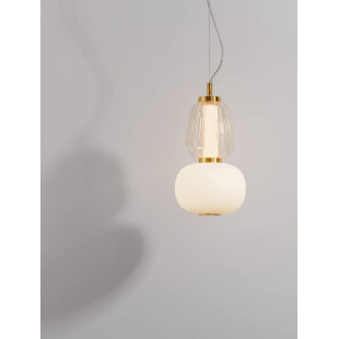 Lampa wisząca glamour z dekoracyjnym szklanym kloszem Scanzo 17cm H28,5cm LED 3000K złoty połysk / opal / transparent