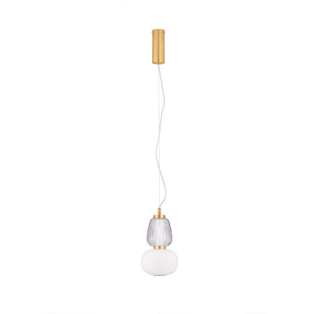 Lampa wisząca glamour z dekoracyjnym szklanym kloszem Scanzo 17cm H28,5cm LED 3000K złoty połysk / opal / transparent