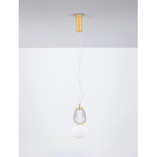 Lampa wisząca glamour z dekoracyjnym szklanym kloszem Scanzo 17cm H28,5cm LED 3000K złoty połysk / opal / transparent