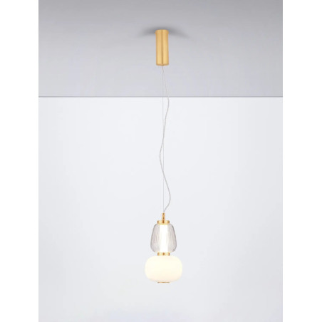 Lampa wisząca glamour z dekoracyjnym szklanym kloszem Scanzo 17cm H28,5cm LED 3000K złoty połysk / opal / transparent