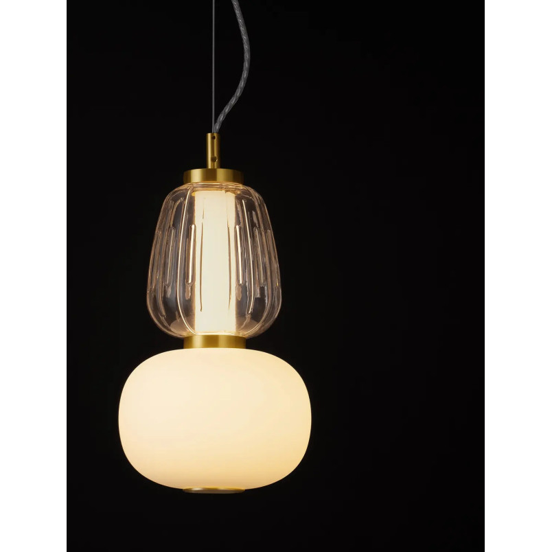 Lampa wisząca glamour z dekoracyjnym szklanym kloszem Scanzo 17cm H28,5cm LED 3000K złoty połysk / opal / transparent