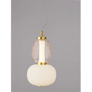 Lampa wisząca glamour z dekoracyjnym szklanym kloszem Scanzo 17cm H28,5cm LED 3000K złoty połysk / opal / transparent