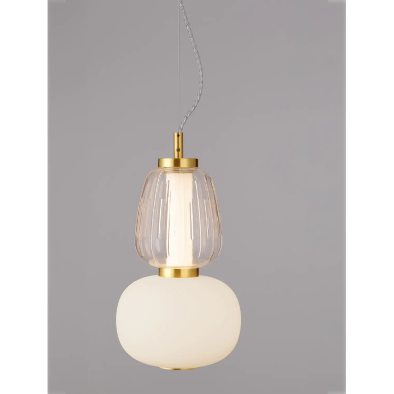 Lampa wisząca glamour z dekoracyjnym szklanym kloszem Scanzo 17cm H28,5cm LED 3000K złoty połysk / opal / transparent