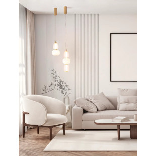 Lampa wisząca glamour z dekoracyjnym szklanym kloszem Scanzo 17cm H45cm LED 3000K złoty połysk / opal / transparent