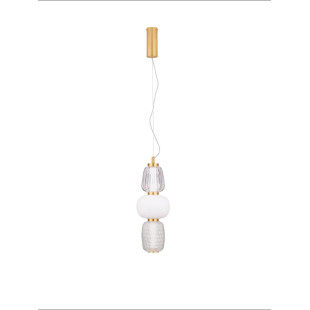 Lampa wisząca glamour z dekoracyjnym szklanym kloszem Scanzo 17cm H45cm LED 3000K złoty połysk / opal / transparent
