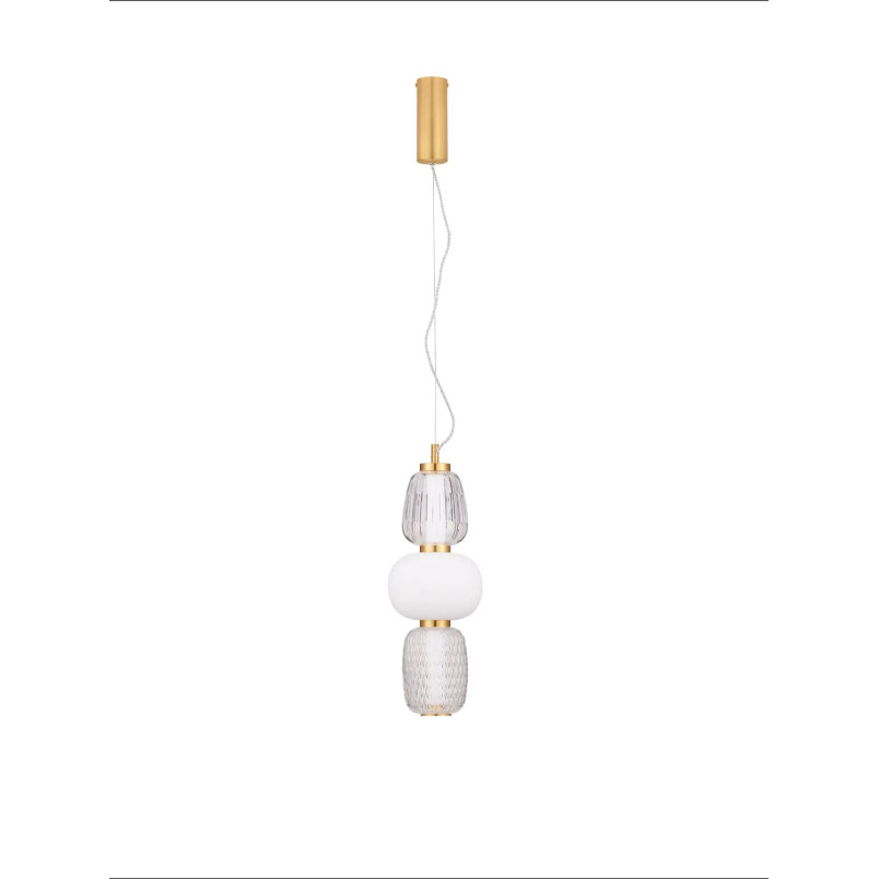 Lampa wisząca glamour z dekoracyjnym szklanym kloszem Scanzo 17cm H45cm LED 3000K złoty połysk / opal / transparent